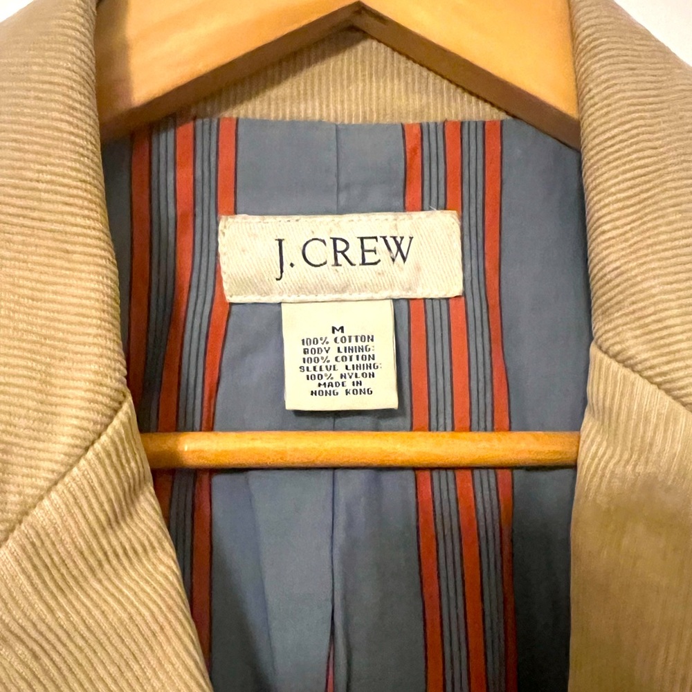 Men’s J.CREW light beige corduroy blazer/jacket w/ orange & blue striped liner. - Picture 2 of 4